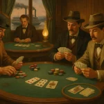 Poker and Blackjack scenes from 19th-century American riverboats and casinos.