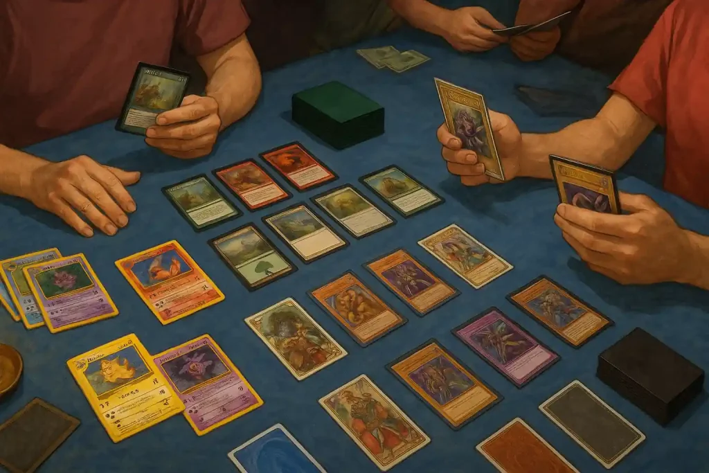 Magic: The Gathering, Pokémon, and Yu-Gi-Oh! collectible card games of the 1990s.