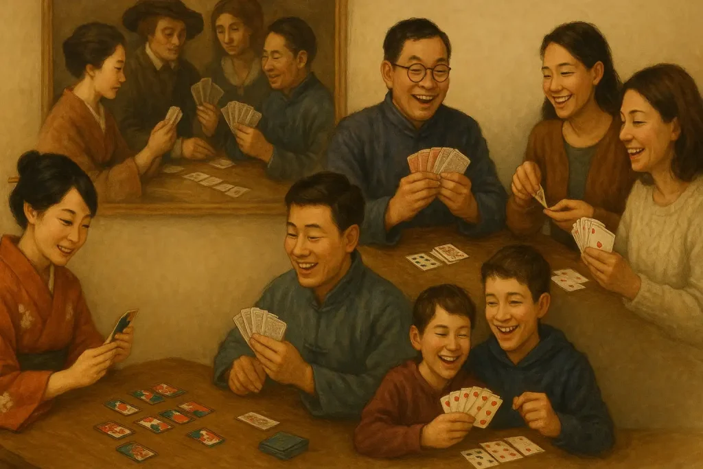 Global cultural impact of card games including Hanafuda, Dou Dizhu, and Tarabish.