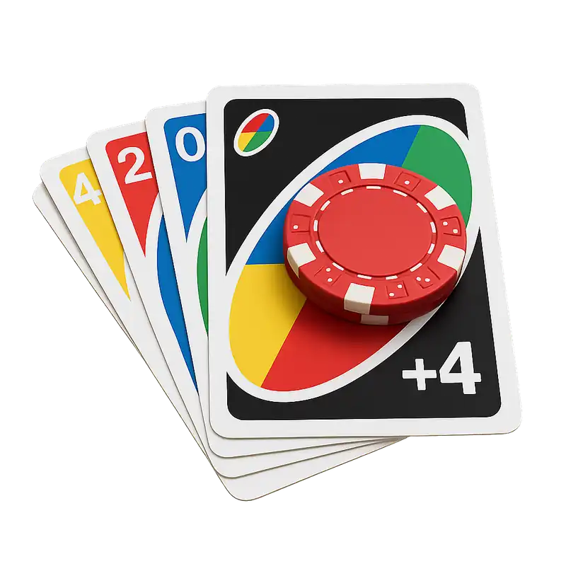 Family playing UNO with colorful cards on a bright kitchen table, example of modern card games.