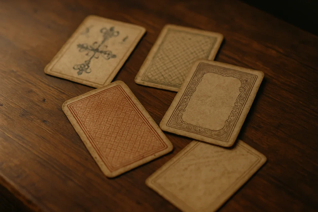Vintage European playing cards representing the early origins of Baccarat.