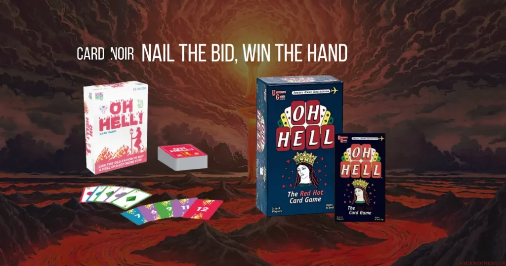 Players bidding in Oh Hell card game with a standard deck and score sheet on a table.