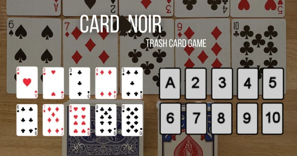 A clear image showing the card setup of Trash Card Game, with cards neatly arranged in two rows on the table, as players prepare to start.