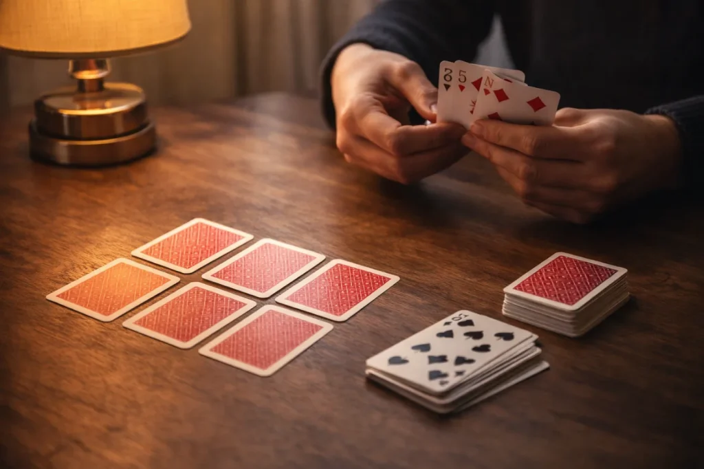 Player swapping cards in a 2×2 grid during the Cambio card game.
